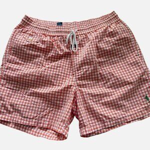 Polo Ralph Lauren Men's 2XL Gingham Orange Plaid Traveler Swim Trunks Shorts